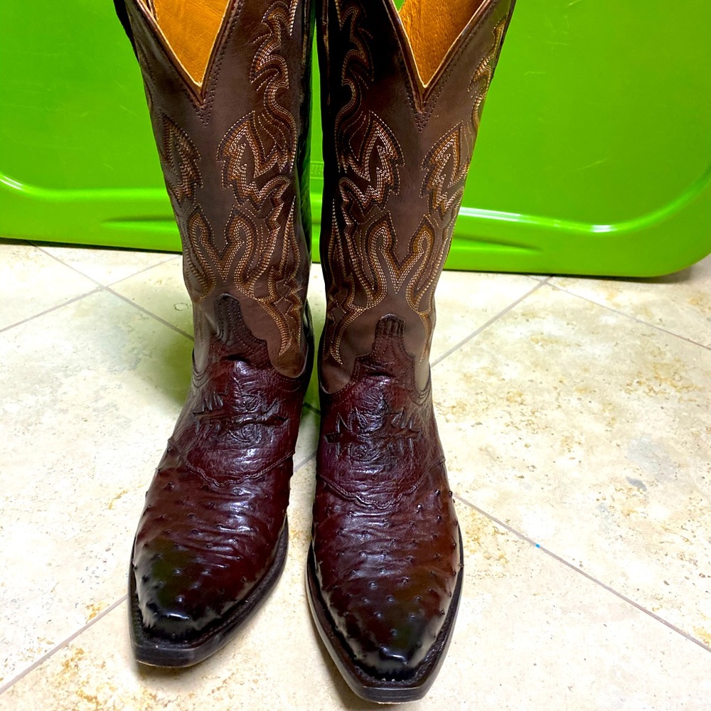 Lucchese Dark Brown Ostrich Cowboy Boots